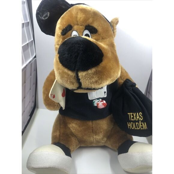 SHALOM TOY 11" TEXAS HOLD'EM dog black cap and bag  plush. Please Read - Picture 1 of 16